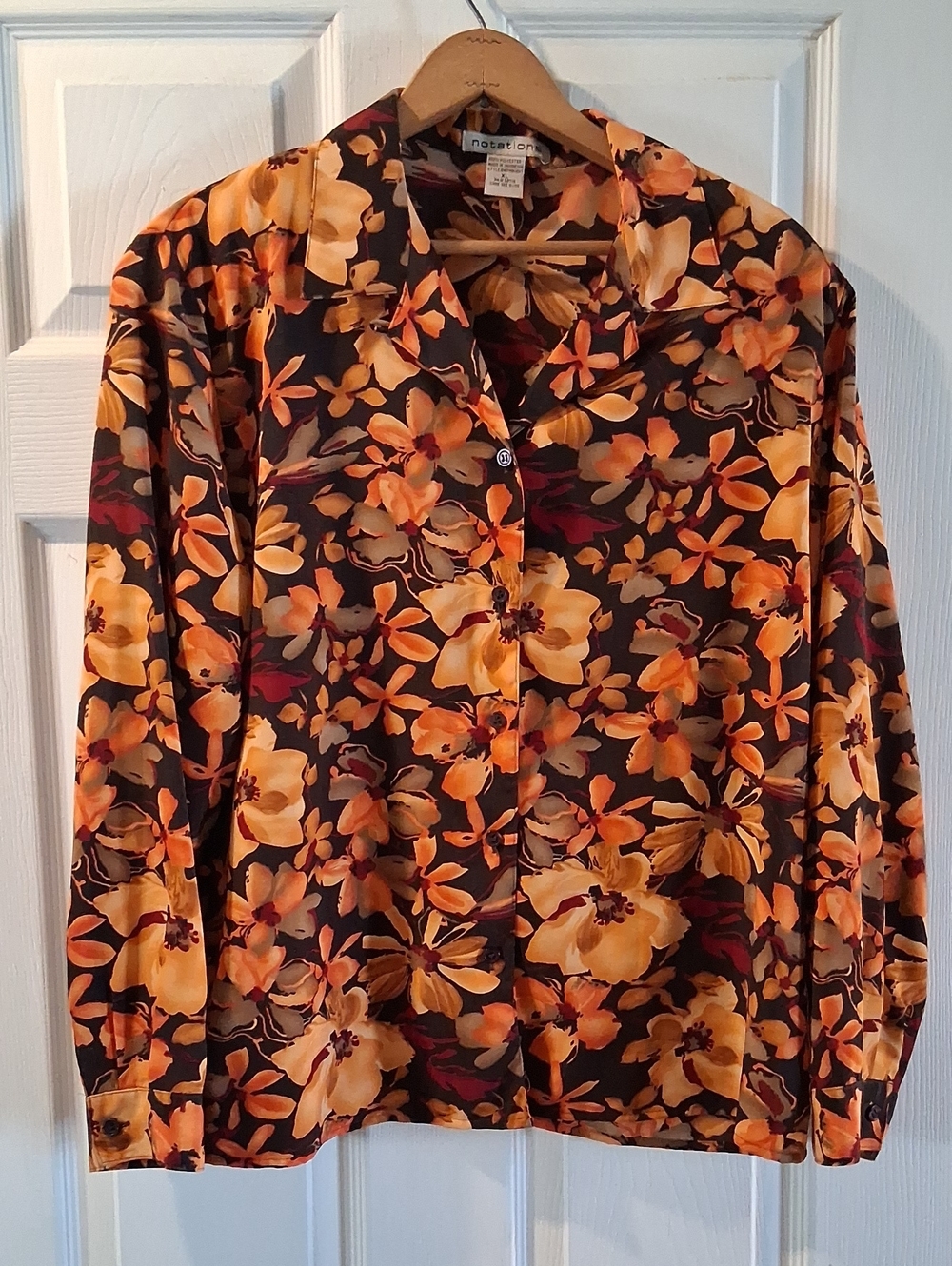 Notations Floral Button-Down Shirt in Orange and Brown